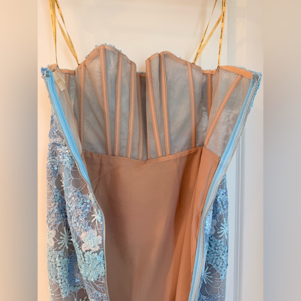 NWOT BRONX AND BANCO Farah Ocean Blue Sequin Multi Strapless Maxi Dress - Picture 14 of 16